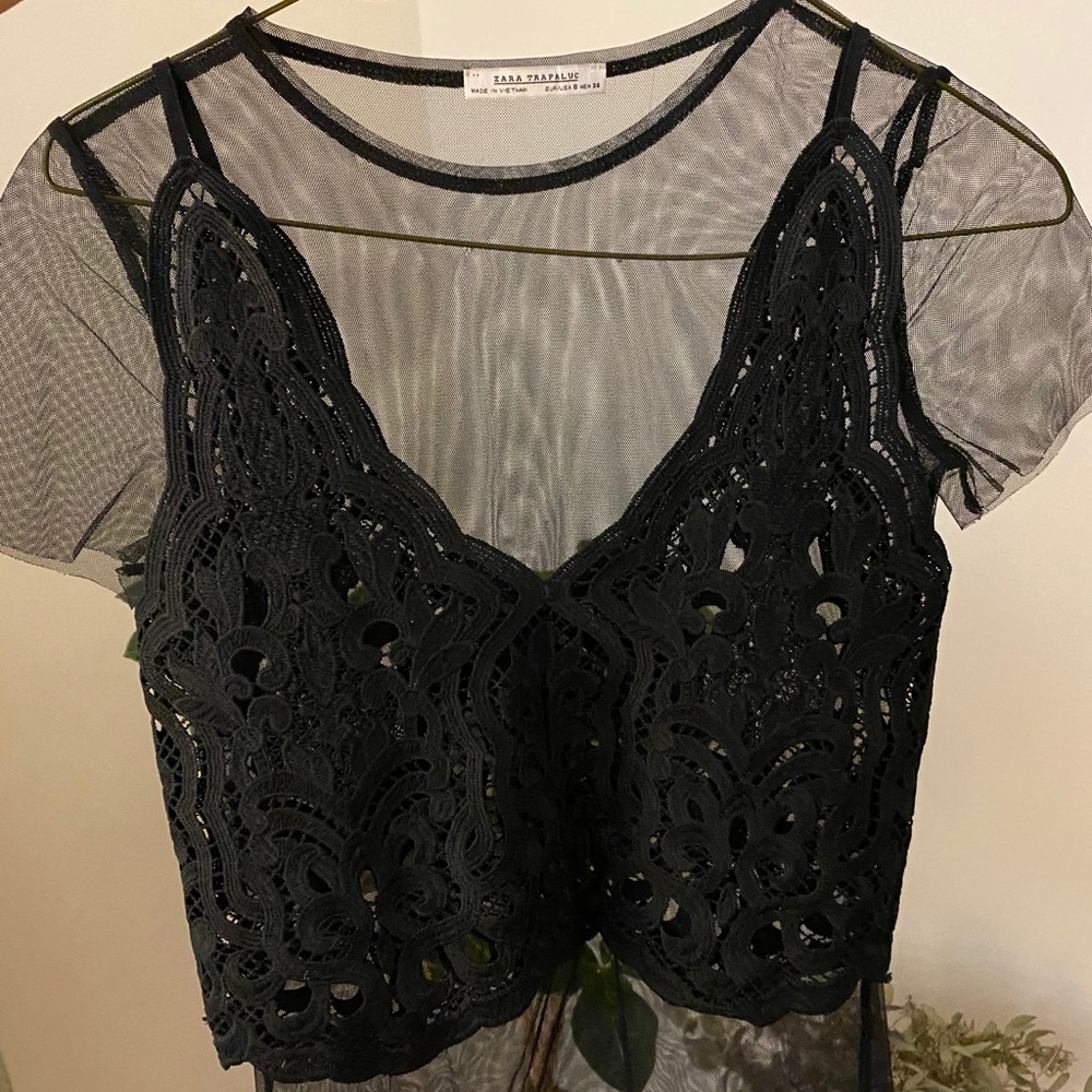 Zara shear and crochet mix top